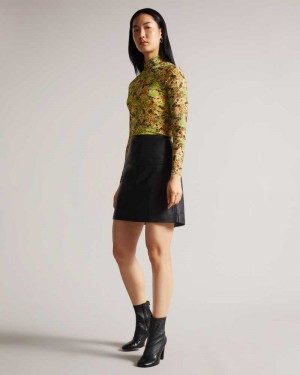 Black Ted Baker Valiat A-Line Leather Mini Skirt | US0000701