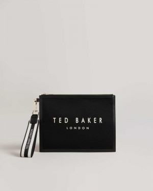 Black Ted Baker Vivtora Branded Webbing Canvas Pouch | US0001269