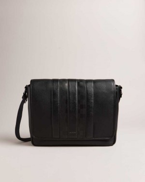 Black Ted Baker Wayvon House Check PU Messenger Bag | US0001339