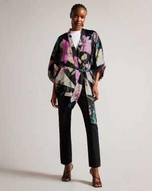 Black Ted Baker Wenddi Botanical Print Kimono | US0000448