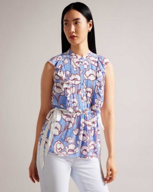 Blue Ted Baker Audriar Poppy Peplum Top With Contrast Ties | US0001040