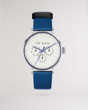 Blue Ted Baker Clokke Blue Smooth Leather Strap Watch | US0001953