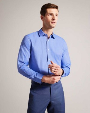 Blue Ted Baker Herils Herringbone Long Sleeve Cotton Shirt | US0000587