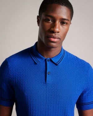 Blue Ted Baker Maytain Short Sleeve Textured Polo Shirt | US0000545