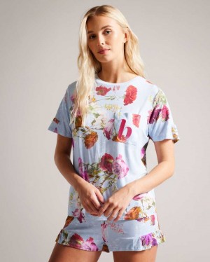 Blue Ted Baker Sophe Floral T-Shirt And Shorts Pyjama Set | US0000460