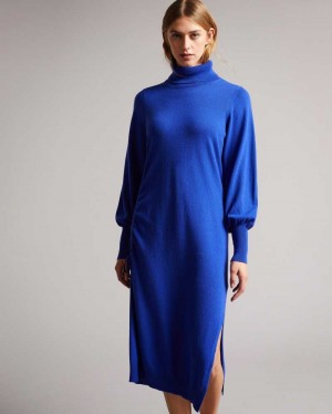 Bright Blue Ted Baker Aavvaa Knitted Dresses With Ruched Side Detail | US0000131