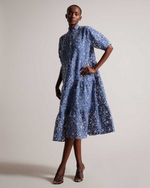 Bright Blue Ted Baker Camriyn Oversized Shirt Dresses with Puff Sleeve | US0000082