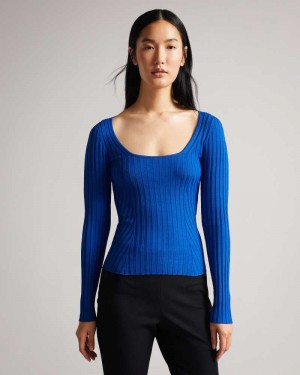 Bright Blue Ted Baker Dakoti Open Back Detailed Knit Top | US0000374