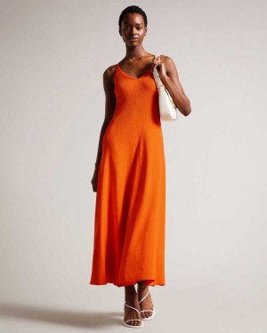 Bright Orange Ted Baker Marrlyy Rib Knit Maxi Dresses | US0000090