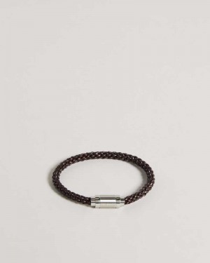 Brown Chocolate Ted Baker Duran Leather Woven Bracelet | US0001951