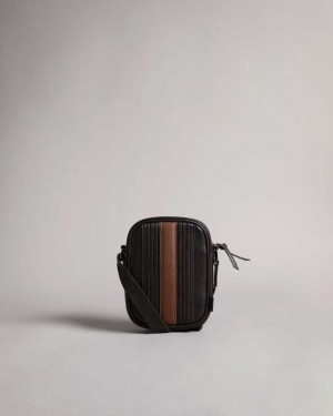 Brown Chocolate Ted Baker Evver Striped PU Flight Bag | US0001299