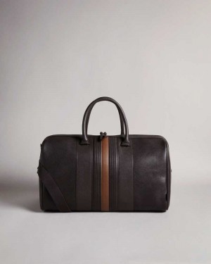 Brown Chocolate Ted Baker Evyday Striped PU Holdall | US0001586