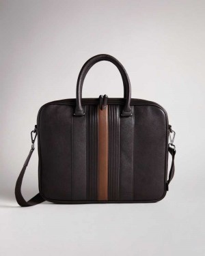 Brown Chocolate Ted Baker Nevver Striped PU Document Bag | US0001599