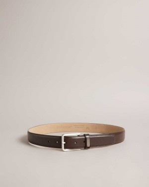 Brown Chocolate Ted Baker Wizerd Leather Belt With Branded Keeper | US0001645