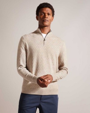 Brown Tan Ted Baker Kurnle Long Sleeve T Knit Funnel Neck Jumper | US0000314