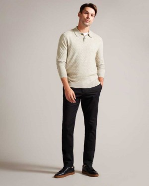 Brown Tan Ted Baker Morar Long Sleeve Knitted Polo Shirt | US0000554