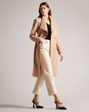 Brown Tan Ted Baker Rosina Midi Length Wrap Trench Coat Coats | US0000218