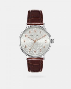 Brown Ted Baker Miwosa Faux Croc Leather Watch | US0001945