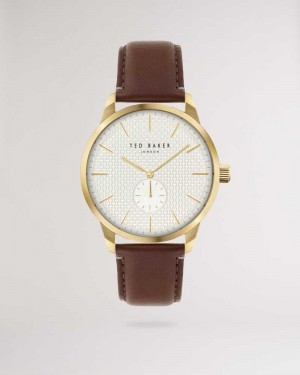 Brown Ted Baker Mynet Retro Smooth Leather Strap Watch | US0001959