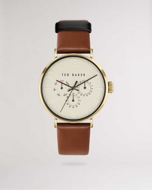 Brown Ted Baker Relogio Retro Leather Strap Watch | US0001948