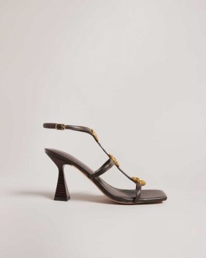 Brown Ted Baker Tayalin Textured Coin Heeled Sandals | US0002141