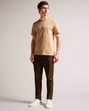 Camel Ted Baker Broni Short Sleeve Branded T-Shirt | US0000910