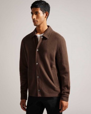 Camel Ted Baker Eason Long Sleeve Button Through Wool Jacket Jackets | US0000275