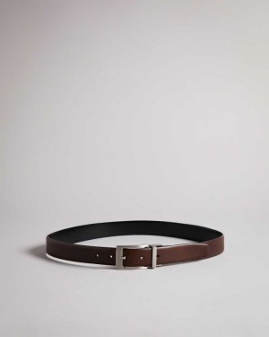 Chocolate Ted Baker Karmer Reversible Leather Belt | US0001604