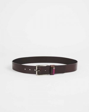 Chocolate Ted Baker Keepsak Contrast Detail Leather Belt | US0001647