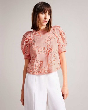 Coral Ted Baker Meliiha Puff Sleeve Boxy Top | US0000943