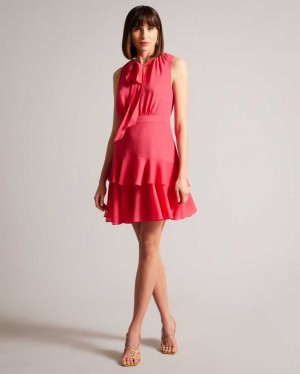 Coral Ted Baker Zandaa Asymmetric Tiered Mini Dresses | US0000150