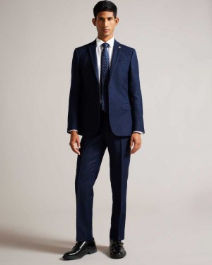 Dark Blue Ted Baker Andesst Pure Wool Slim Fit Suit Trousers | US0000758