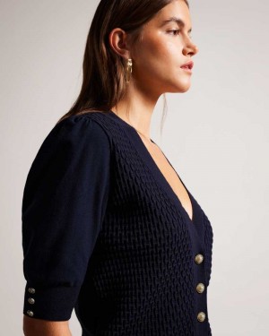 Dark Blue Ted Baker Charess Cropped Cardigan with Diamante Buttons | US0000366