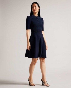 Dark Blue Ted Baker Hillder Delicate Pointelle Knit Dresses | US0000079