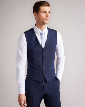 Dark Blue Ted Baker Sinjws Slim Fit Plain Suit Waistcoat | US0000755