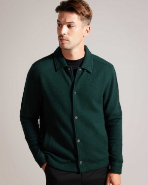 Dark Green Ted Baker Eason Long Sleeve Button Through Wool Jacket Jackets | US0000290