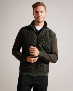 Dark Green Ted Baker Hamste Long Sleeve Quilted Front Jacket Jackets | US0000265