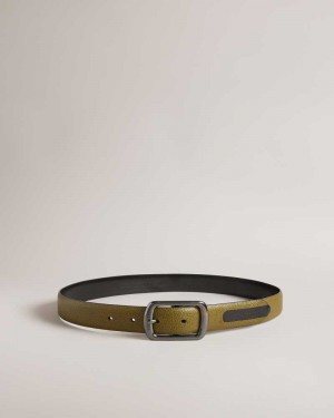 Dark Green Ted Baker Jaims Contrast Detail Leather Belt | US0001612