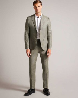 Dark Green Ted Baker Taylort Slim Fit Linen And Wool Trousers | US0000772