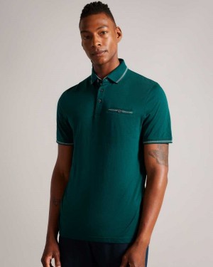 Dark Green Ted Baker Tortila Polo Shirt With Striped Details | US0000972