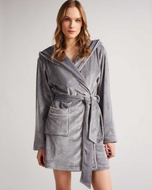 Dark Grey Ted Baker Slepsi Plush Hooded Dressing Gown | US0000437