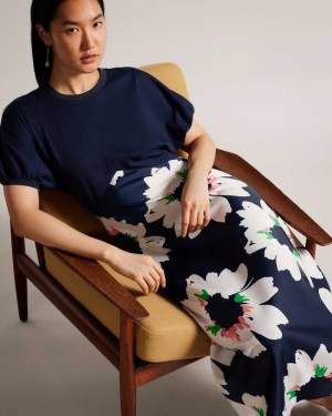 Dark Navy Ted Baker Daysiah Ponte Top Dresses With Midi Skirt | US0000146