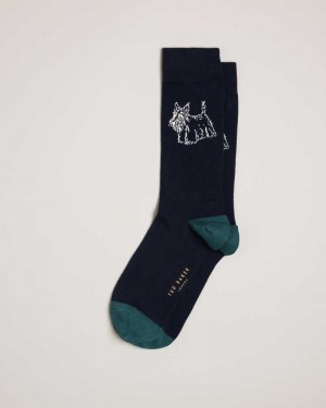 Dark Navy Ted Baker Dogsock Scottie Dog Print Socks | US0001934