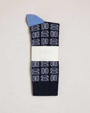 Dark Navy Ted Baker Gridsoc Geometric Pattern Socks | US0001923