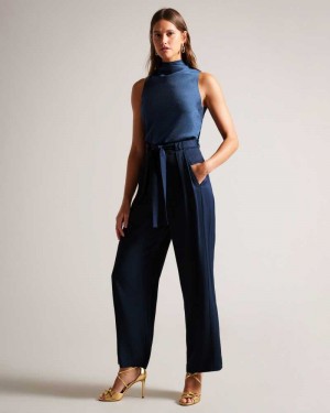 Dark Navy Ted Baker Jemmiah Wide Leg Trousers | US0001100