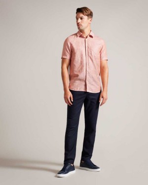 Dark Orange Ted Baker Kingfrd Short Sleeve Linen Shirt | US0000596