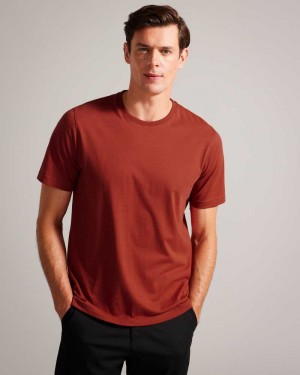 Dark Orange Ted Baker Tywinn Short Sleeve Regular Fit Plain T-shirt | US0000884