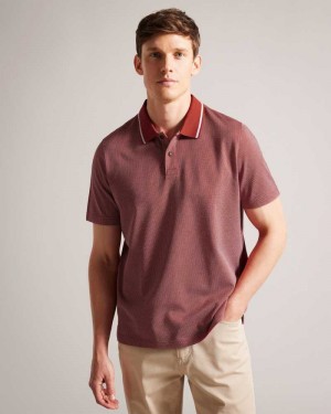 Dark Red Ted Baker Arts Mini Jacquard Stitch Polo Shirt | US0000557