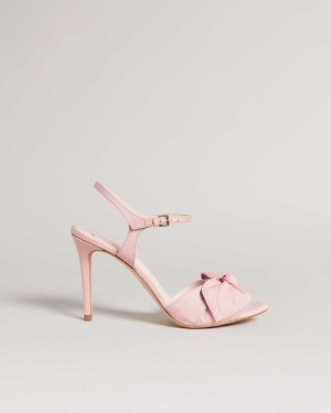 Dusky Pink Ted Baker Heevia Moire Satin Bow Heeled Sandals | US0002143