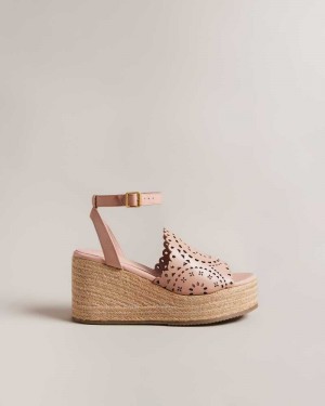 Dusky Pink Ted Baker Pinky Laser Cut Wedge Espadrille Sandals | US0002135